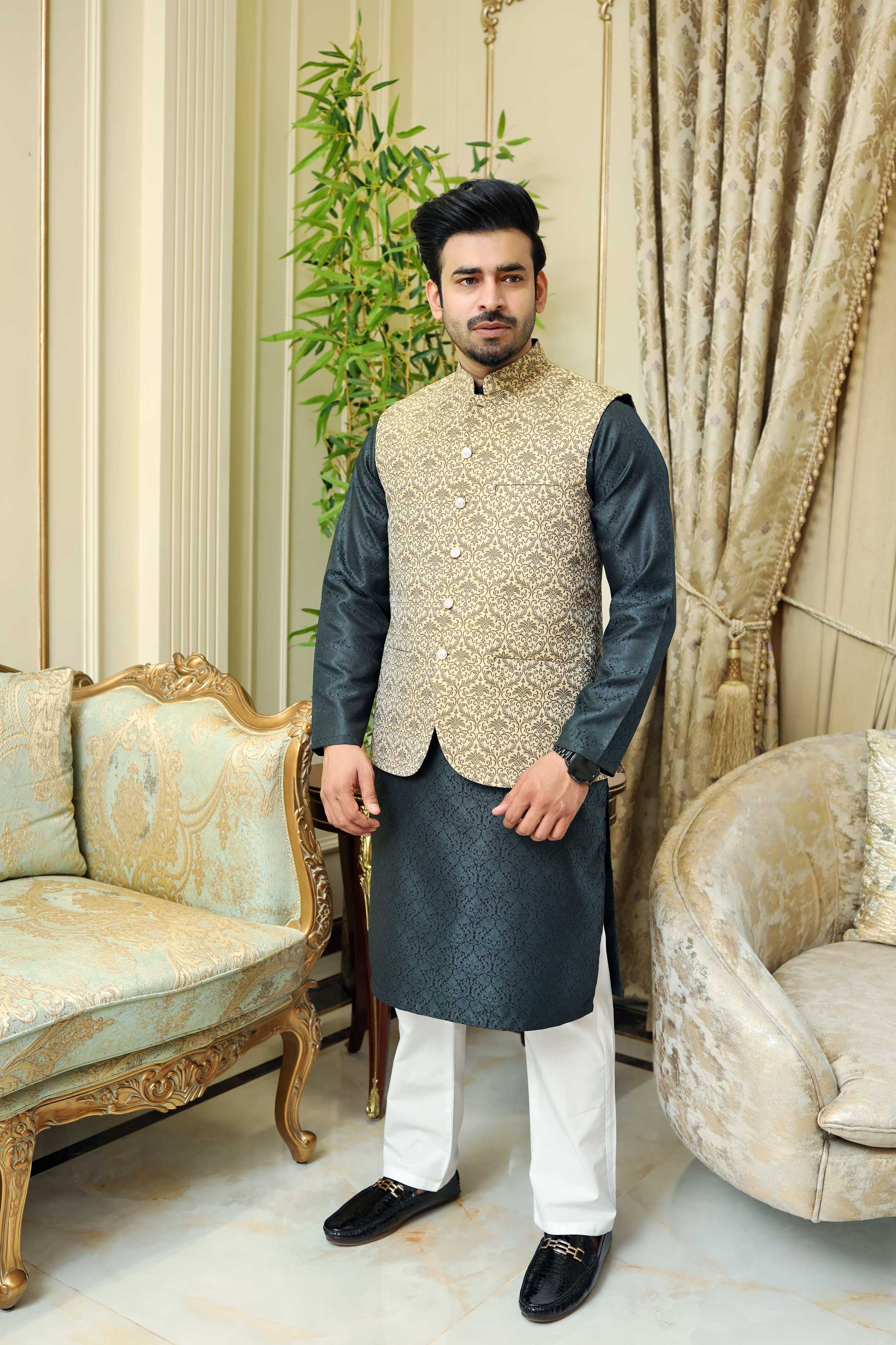 Premium Skin waistcoat Jamawar Fabric