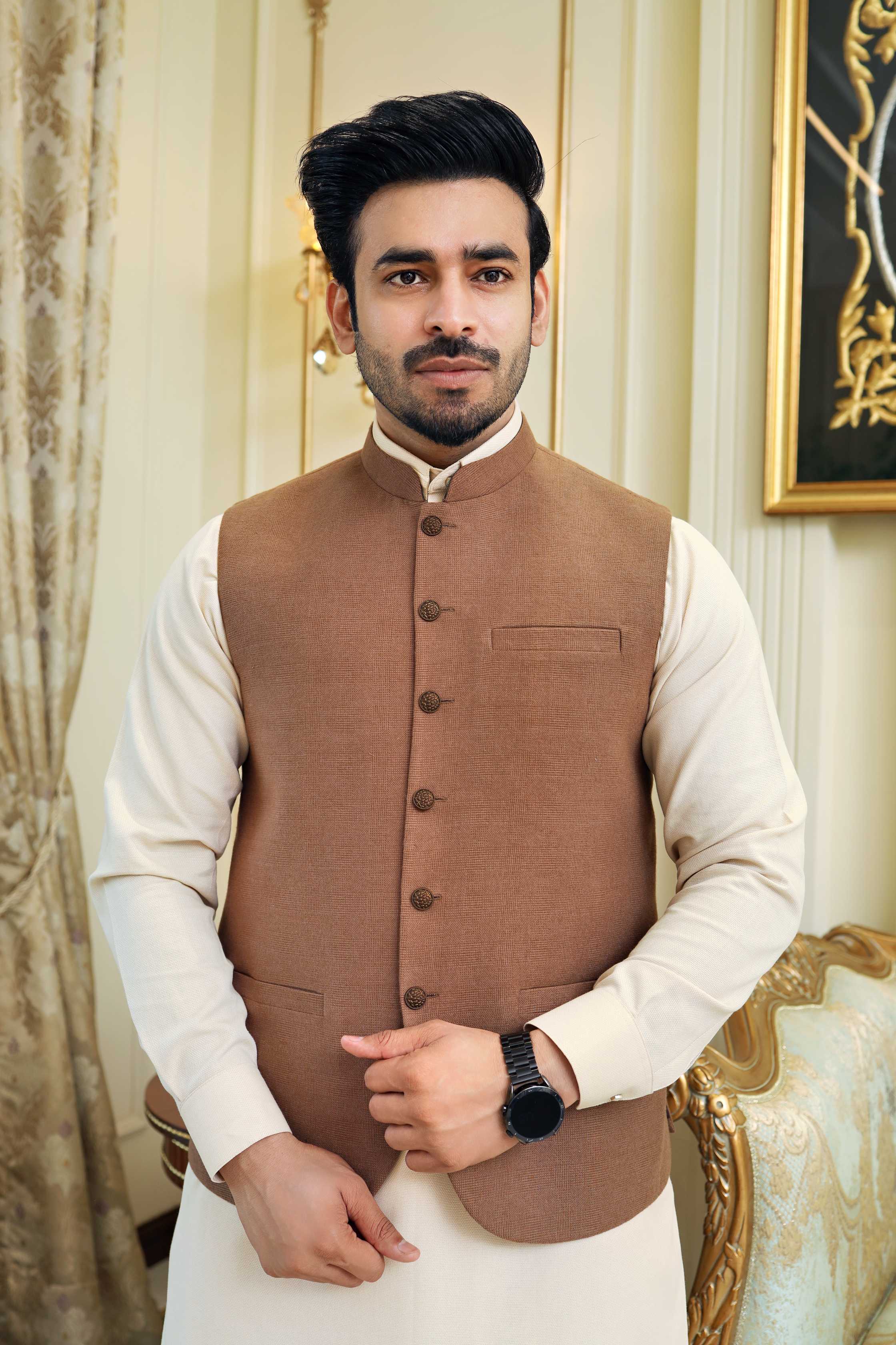 Premium Brown Waistcoat Wool Fabric