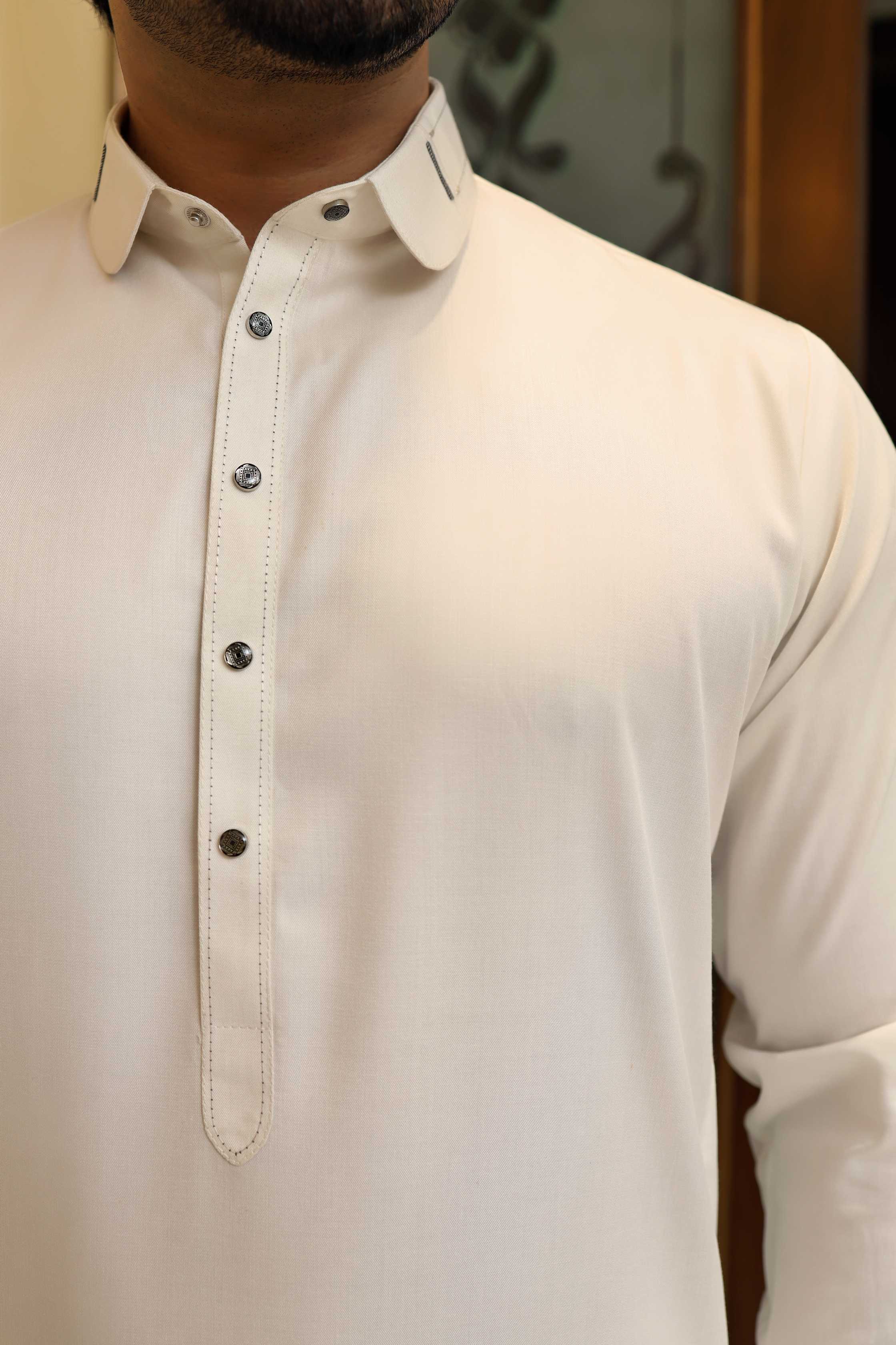 Premium Off White Kameez Shalwar Blended Fabric